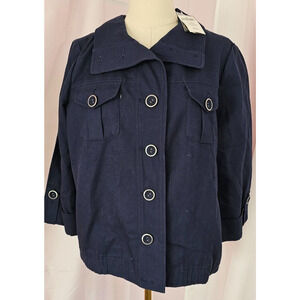 NWT Chicos Pique Light Denim Feel Jacket‎ Sz 1 Medium Navy Detail Buttons Ivanka